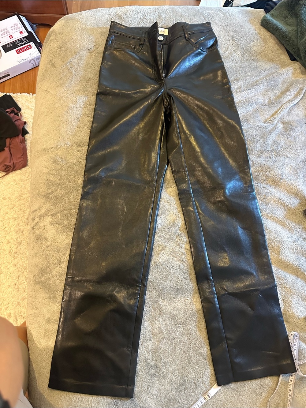 Wilfred Aritzia Black Faux Leather Straight-Leg Jeans
